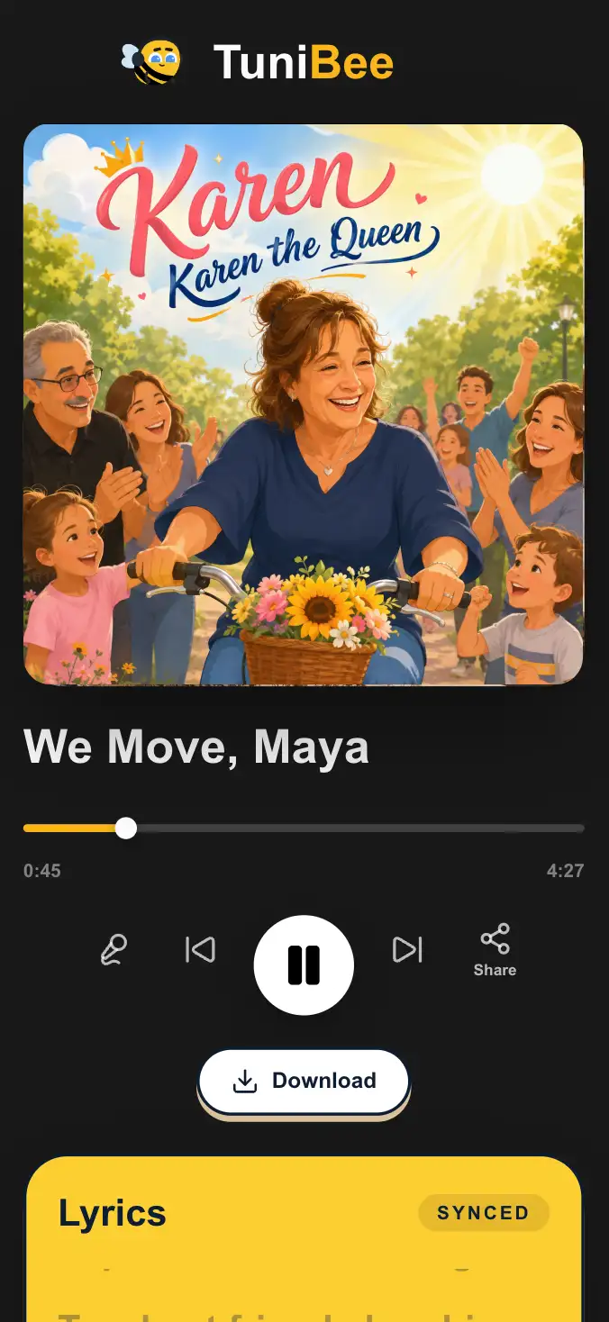 Mobile preview of the Tunibee custom player with artwork and playback controls